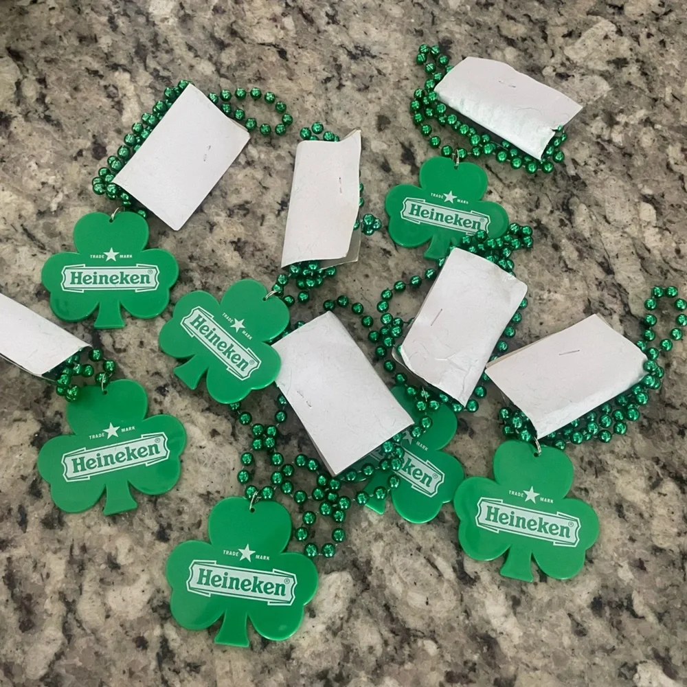 Lot (7) Heineken Green Shamrock Party Beads